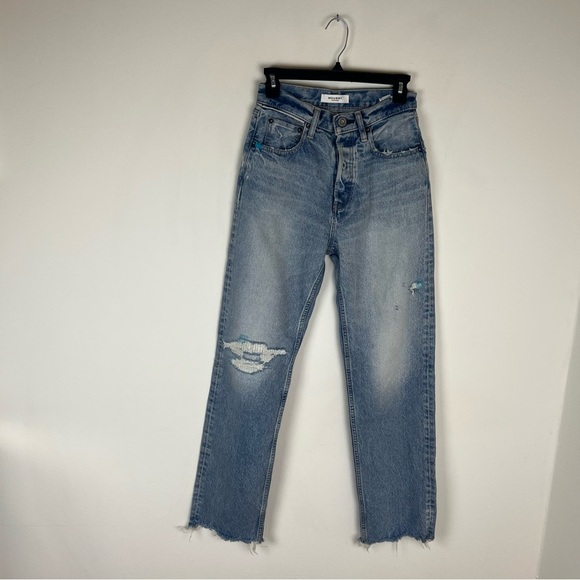 Moussy Vintage Japanese Denim Distressed Raw Hem Straight Leg Jeans Size 25